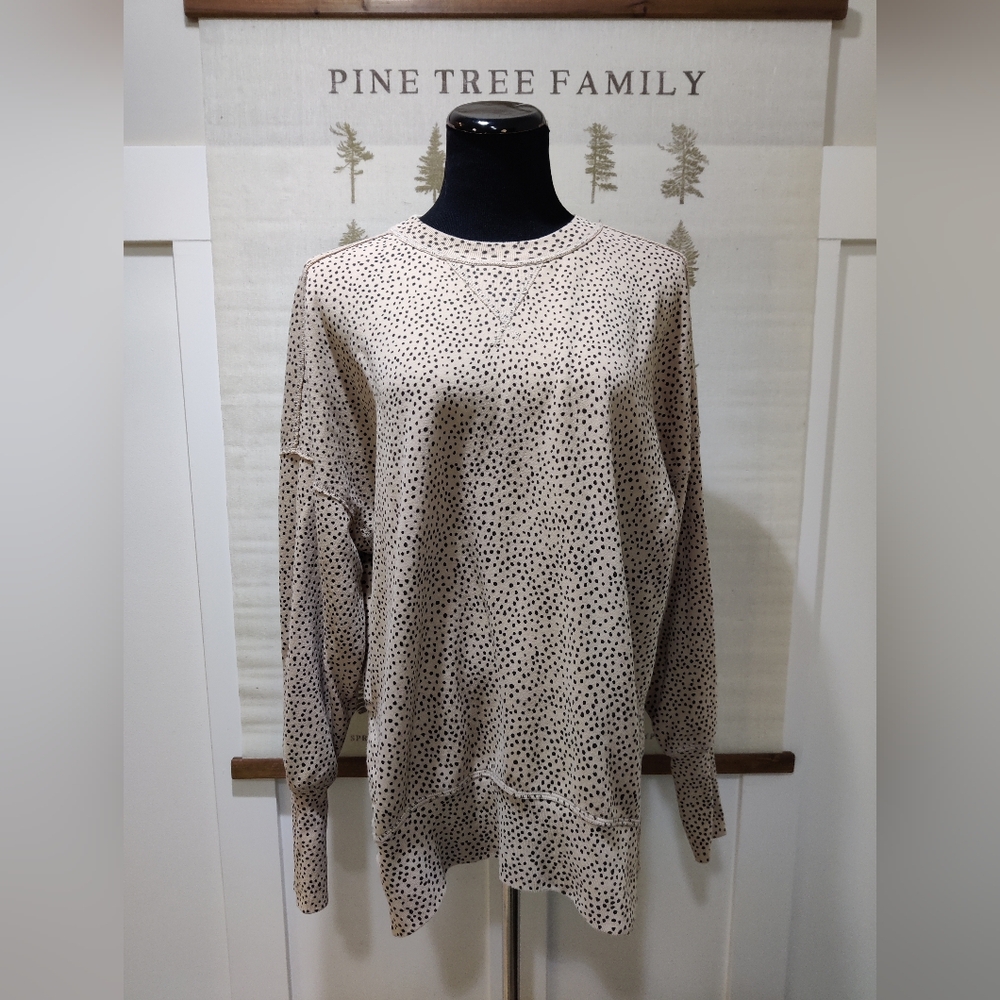 Abercrombie & Fitch Soft A&F Leopard Dot Oversized Sweatshirt M Tan